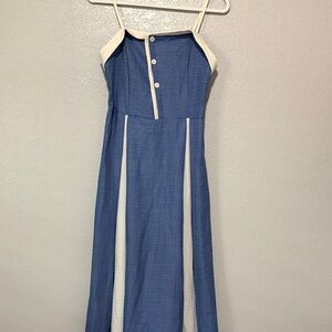 SHEIN Blue and Cream Spaghetti Strap Button-Front Maxi Dress